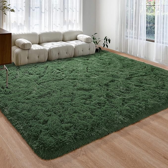 Pettop Fluffy Deep Green Area Rug for Bedroom Living Room, 3x5 Feet Super Soft Shaggy Plush Fuzzy Rugs for Girls Kids Boys, Non-Slip and Washable Rug for Nursery Classroom, Carpet for Rooms Decor