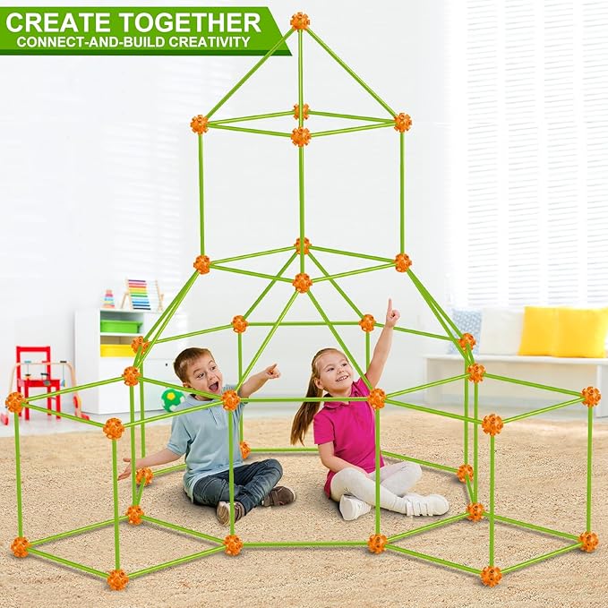 OleFun 180 Pack Fort Building Kits for Kids 4, 5, 6, 7, 8+ Year Old Boys & Girls, Creative STEM Building Toys for DIY Castles, Tunnels, Play Tent, for Aged 5-8, 8-12