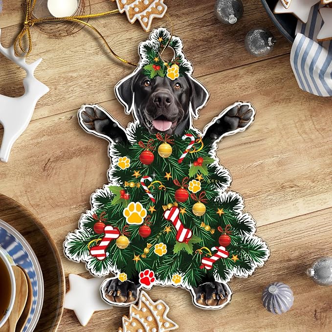 2025 Black Labrador Retriever Dog Christmas Ornament - Adorable Dog Dressed as a Christmas Tree - Fun and Festive Acrylic Decoration (Black Labrador Retriever Tree)