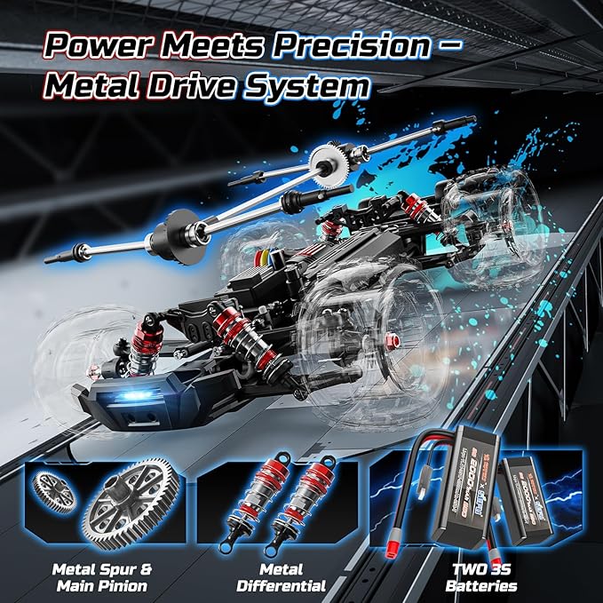 DEERC 1:14 Fast Brushless RC Car for Adults, Max 46+ mph Off-Road Truck, 2 * 3S Lipo 4WD Waterproof, High Speed Remote Control Car, All Terrain RC Truggy for Snow, Sand & Mud