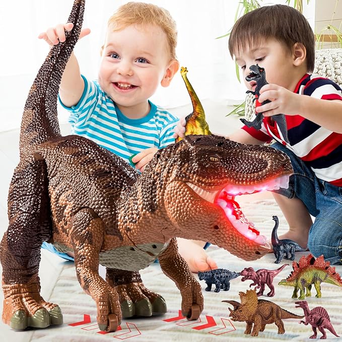24" Large Dinosaur Toys for Kids 3-5, Big Dinosaur Tyrannosaurus rex Figure Toy with 10+ Dinosaurs Belly Storage, Gliding Wheels, Lights Sounds & Mist Spray – T-Rex that eats Toy for Boys Gift