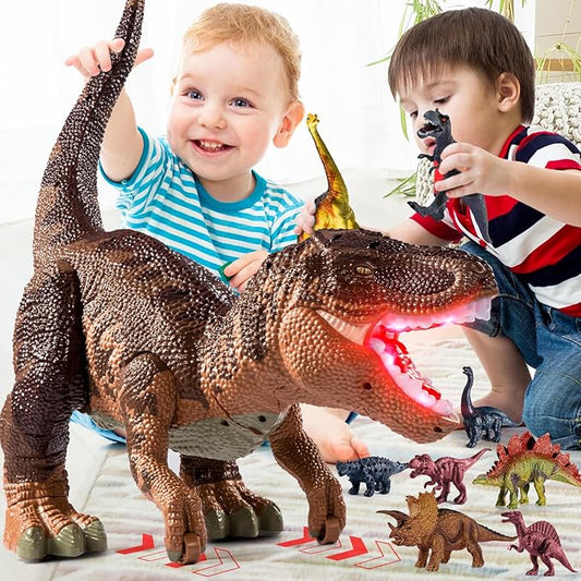 24" Large Dinosaur Toys for Kids 3-5, Big Dinosaur Tyrannosaurus rex Figure Toy with 10+ Dinosaurs Belly Storage, Gliding Wheels, Lights Sounds & Mist Spray – T-Rex that eats Toy for Boys Gift