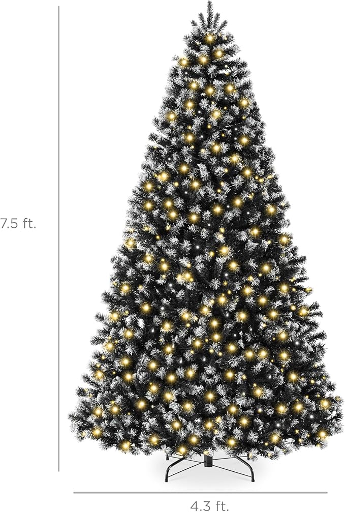 Best Choice Products Artificial Frosted Christmas Tree, 7.5ft Premium Pre-Lit Realistic Spruce Holiday Décor w/Dense Branches, Metal Base – Black Spruce