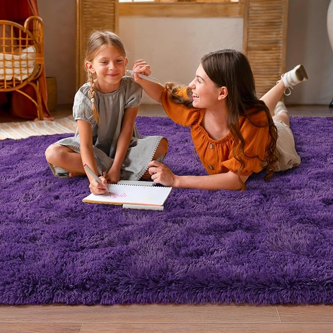 5'x7' Super Fluffy Rug for Bedroom, Modern Shag Purple Area Rugs, Soft and Cozy Plush Large Carpet for Kids, Girls Boys and Teens Decorations for Living Room Dorm Nursery Classroom, Purple