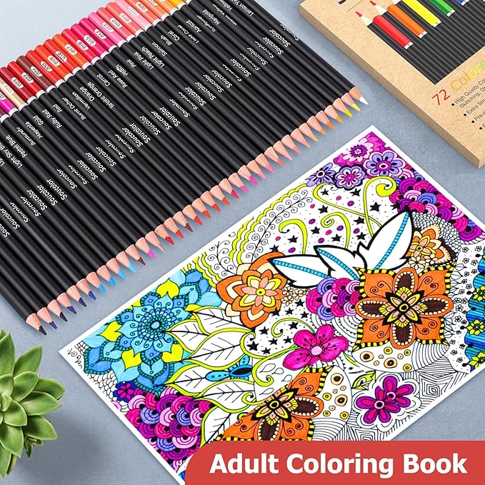 Soucolor 72-Color Colored Pencils for Adult Coloring Books, Christmas Stocking Stuffers for Teen Girl Boys Gifts, Soft Core Color Pencil Set for Kids Art Supplies, Coloring Drawing Sketching Pencils