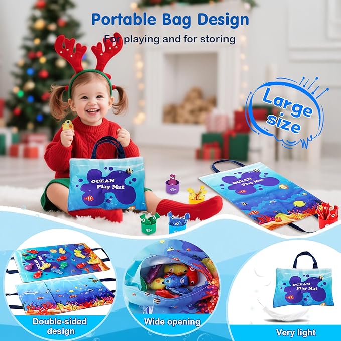 Montessori Toys for 1-2 Year Old - Toddler Fishing Game with Stacking Cups, Baby Toy 12-18 Months One Year Old Boy Girl Birthday Gift to Learn Count, Sort Colors and Shapes