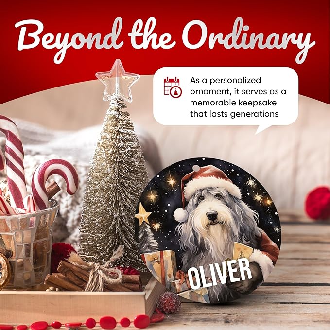 Old English Sheepdog Personalized Dog Ornament - Pet Ornament for Christmas Tree - 3" Round Ceramic - Printed in USA - Choose from 200 Breeds - Dog Mom - Dog Dad - Xmas Decoration DOG0151