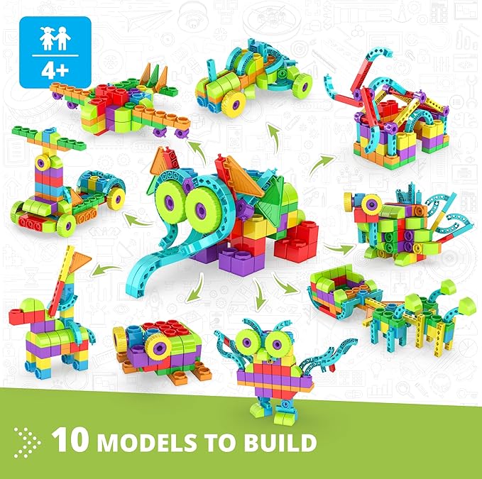 Engino: Qboidz Elephant - 10 Model Brick Building Set, Toy Construction, Coloring & Math Activities, Stack & Click Assembly, STEM Play-Learn, Kids 4+