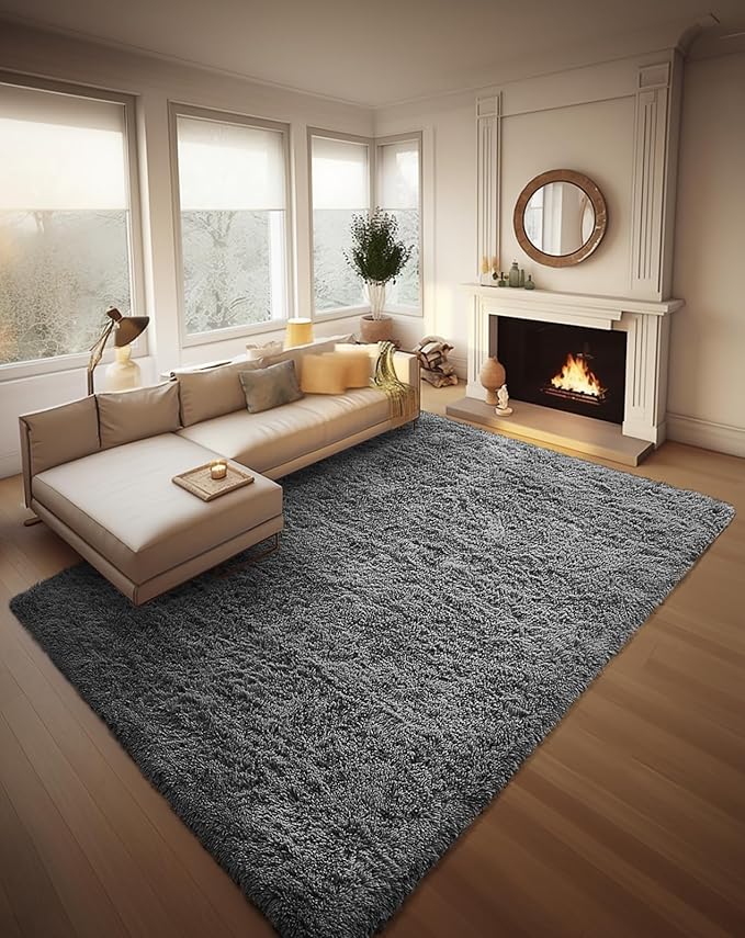 Ophanie 8x10 Area Rugs for Living Room, Large Shag Bedroom Carpet, Grey Big Indoor Thick Soft Nursery Rug, Gray Fluffy Carpets for Boy and Girls Room Dorm Home Decor Aesthetic