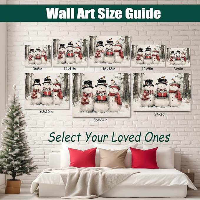 AbcCustomize Vintage Christmas Canvas Wall Art - Rustic Snowman Family Canvas Prints for Living Room Bedroom Home, Festive Winter Decor with Wooden Frame, Ideal Christmas Gifts & Holiday Decorations