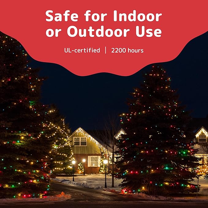 PREXTEX Multicolor String Lights (20 Feet, 100 Count) with White Cord - Indoor and Outdoor Colorful Twinkle Lights for Holiday Decor