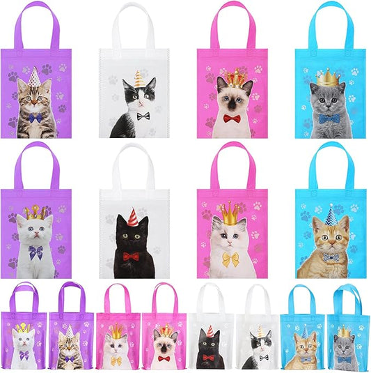 24 Pcs Cat Party Favor Bag Cute Cat Goodie Bags Pet Party Favor Shopper Pet Themed Treat Supplies Non Woven for Baby Shower Birthday Decoration Supplies