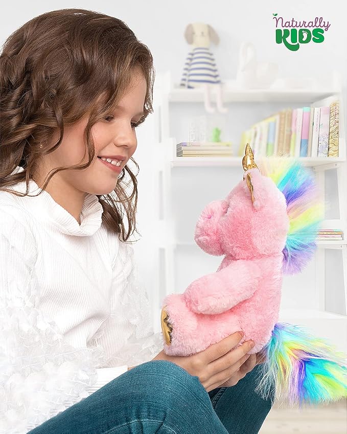 Naturally KIDS Stuffed Animal, Toddler Gifts for Boys, Girls, Plush Unicorn Toy Pink