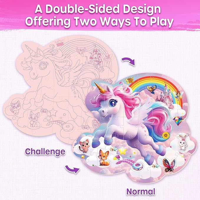 SYNARRY Unicorn Floor Puzzles for Kids Ages 4-6, Large 45 Piece Floor Puzzles for Kids Ages 4-8, Puzzles for Toddlers 2-4, Unicorn Toys Gifts for 3 4 5 6 7 8 Year Old Girls