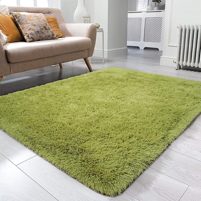 Ompaa Fluffy Rug, Super Soft Fuzzy Area Rugs for Bedroom Living Room - 3' x 5' Large Plush Furry Shag Rug - Kids Playroom Nursery Classroom Dining Room Decor Floor Carpet, Grass Green