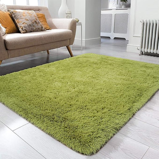 Ompaa Fluffy Rug, Super Soft Fuzzy Area Rugs for Bedroom Living Room - 3' x 5' Large Plush Furry Shag Rug - Kids Playroom Nursery Classroom Dining Room Decor Floor Carpet, Grass Green