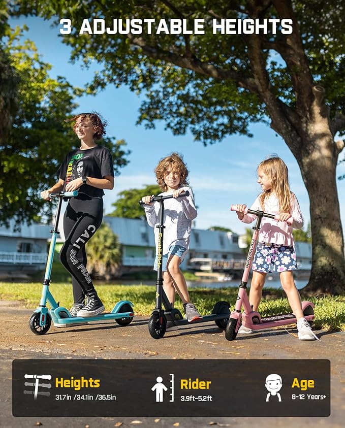 FanttikRide C9 Electric Scooter for Kids 8-12, Adjustable Handlebar Height for Riders 3.9-5.2 ft, 132 lbs, Up to 40 mins Continuous Time, 5 Miles Range, 2 Safe Max Speed 6/10 MPH
