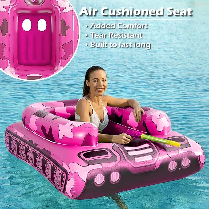 Inflatable Tank Pool Floats Adults - Jasonwell Kids Pool Floaties Swimming Pool Tank with Water Cannon Gun Swim Floaty Rafts Lake Beach Party Pool Toys for Boys Girls Kids Adults