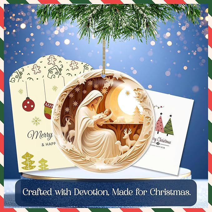 2025 Christmas Ornament – Holy Nativity Scene Acrylic Ornament, Virgin Mary and Baby Jesus Religious Decoration for Tree, Dated Navidad 2025 Ornament, Christian Catholic Christmas Decor Gift