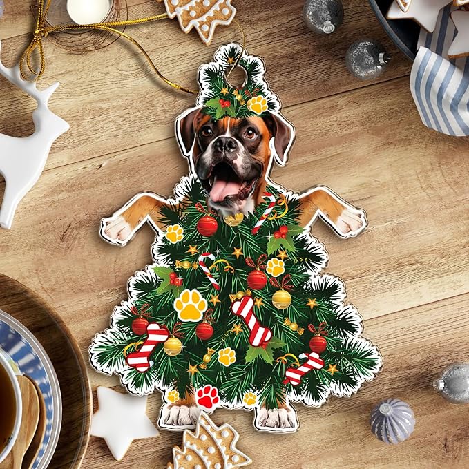 2025 Boxer Christmas Tree Ornament - Festive Holiday Acrylic Hanging Decoration with Adorable Boxer Dog -Boxer Dog Christma Tree Topper Ornament