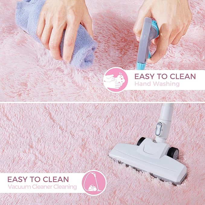 Fluffy Cute Rug for Living Bedroom, Pink Fluffy Soft Plush Area Rugs for Girls Bedroom, Fuzzy Nursery Rug for Baby's Toddler's，Clorful Room Decor for Teenage, Easy-Cleaning, Non Shedding, 3X4