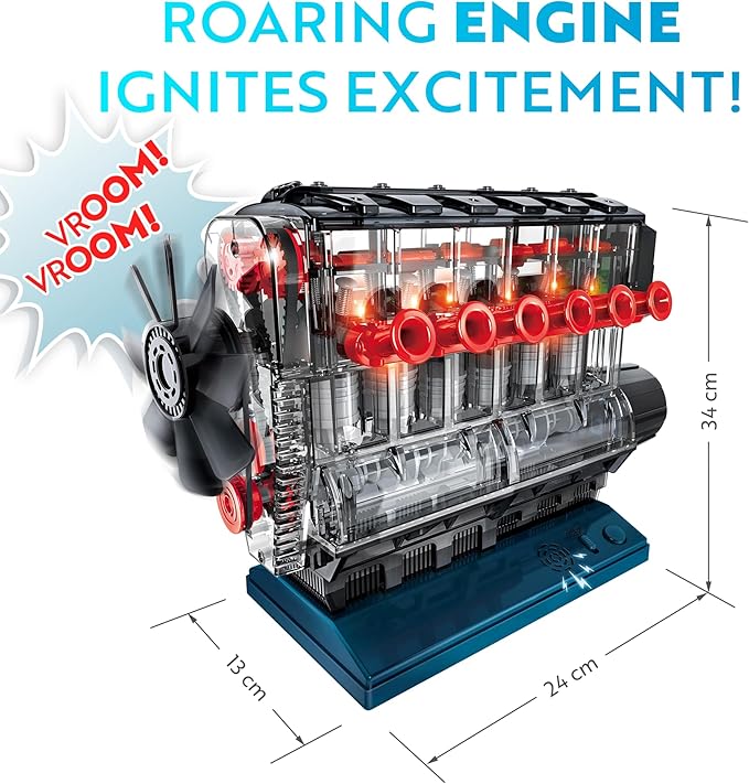 Playz Inline 6 Engine Model Kit - Build Your Own STEM Inline 6 Small Engine That Runs Kit for Adults & Kids Age 10-12+, Visible Inline 6 Mini Engine Kit That Works for Adult w/ 230 STEM Parts