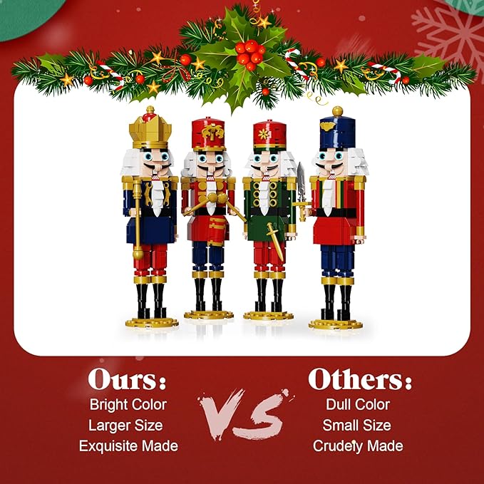 Christmas Nutcracker Building Kits, Xmas Nutcracker King and Soldier Sets, Contains Kings, Drummers, Guards, Swordsmen, Compatible for Lego, Collectible Model (943 PCS)