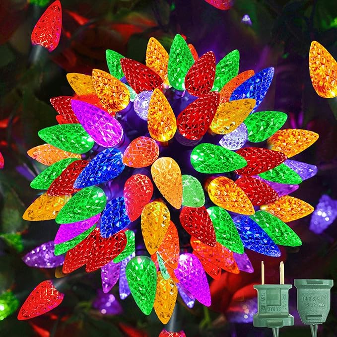 50LED C6 Christmas Lights 23FT Connectable Plug-in String Lights for Indoor Outdoor Xmas Tree Garden Patio Party Decor Multi-Color