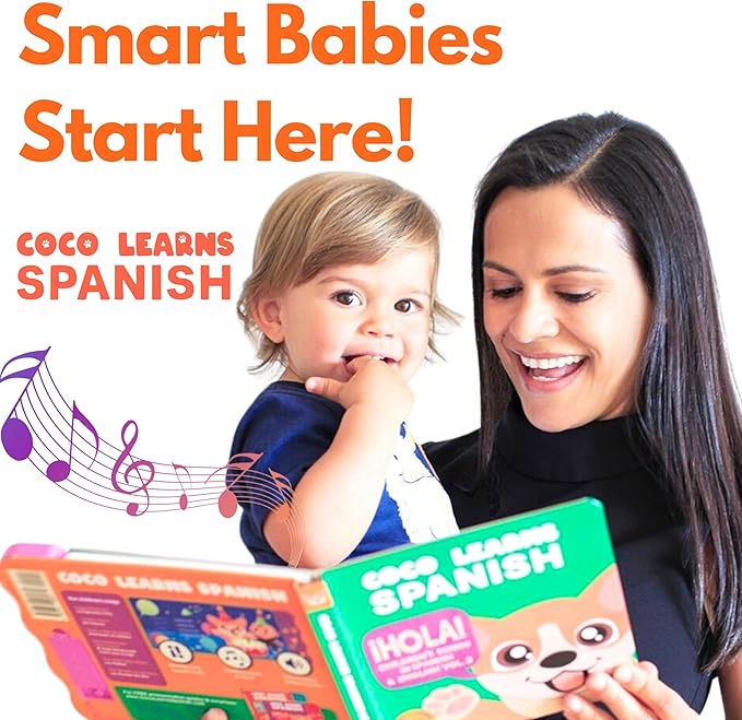 Musical Spanish Books for Kids 1-3, Spanish English Toys for Babies & Toddlers 1-3, Baby & Toddler Spanish Books, Bilingual Learning Toys 1 Year Old, Libros Infantiles en Español