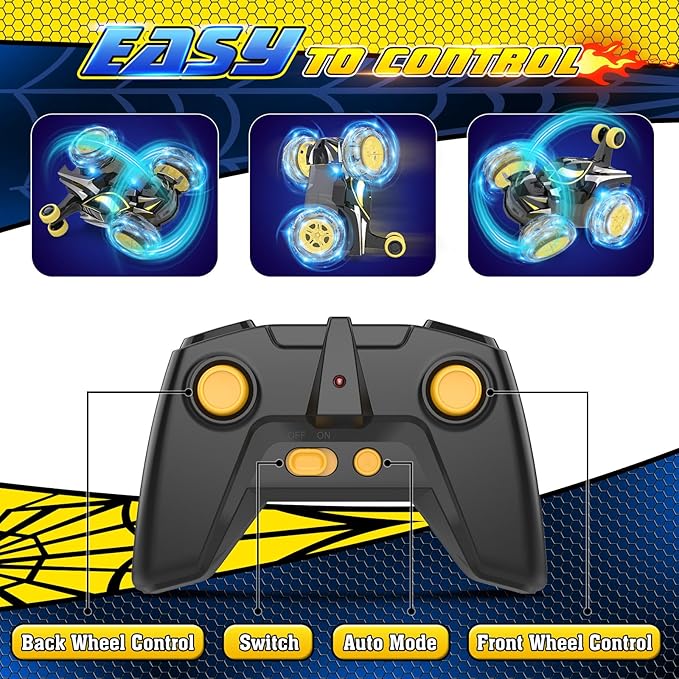 Remote Control Car Stunt RC Cars 360° Rotating with 2.4GHz Rechargeable Wheel Lights Toys Car Gift for Boys 3 4 5 6 7 8 9 10 11 12 (Black)