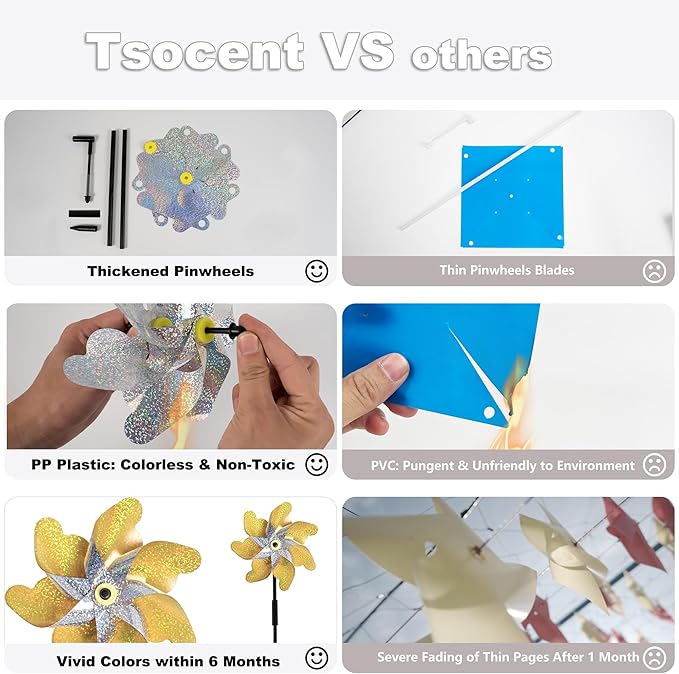 12 Pcs Reflective Pinwheels with Stakes, Sparkly Garden Pinwheels, Silver Wind Spinners for Yard and Garden