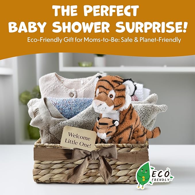 Mom and Baby Stuffed Animals for Boys & Girls, Safari Baby Shower Decorations, Nursery Decor, Zoo Animals for Toddlers, Quality Realistic Toys for Kids, Cute, Soft, Huggable, Squeezable (9.5" Tiger)