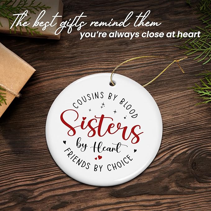 OASSIE Sister Christmas Ornaments Gifts for Cousins Female - Ceramic Christmas Ornaments 2025 for Tree Decor - Long Distance Cousins Sister Gifts for Women, Cousin Ornament for Xmas Decorations