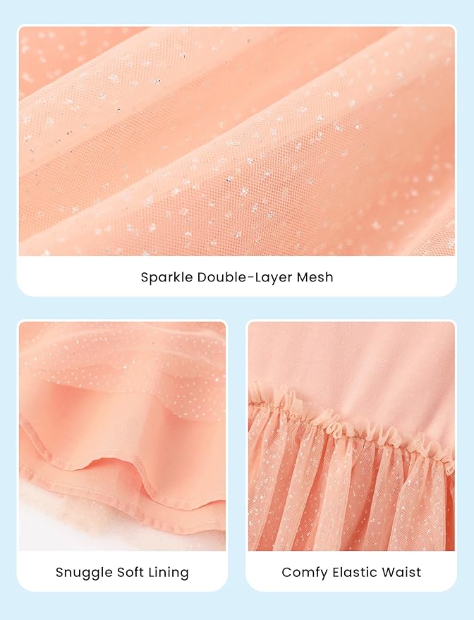 Disney Frozen Elsa Princess Cinderella Ariel Jasmine Rapunzel Baby/Toddler Dress, Ruffle Long-Sleeve Mesh Overlay Tulle Dress