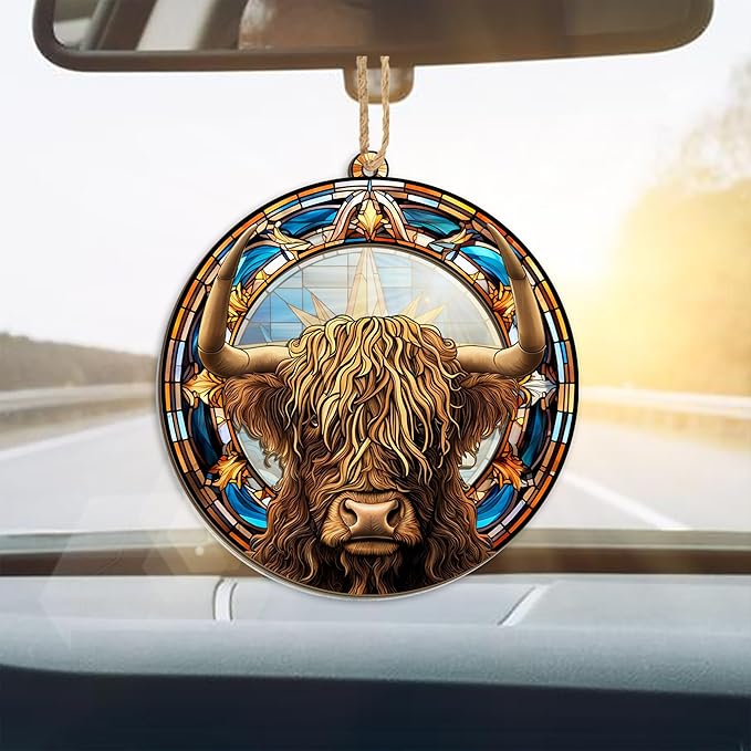 OASSIE Highland Cow Ornament for Christmas Tree - Suncatcher Christmas Ornaments 2025 - Farmhouse Brown Highland Cow Gifts for Women Men Mom Dad Family, Stocking Stuffers for Farm Xmas Decorations