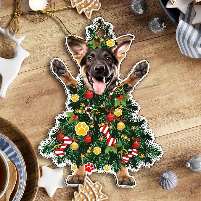 2025 German Shepherd Dog Christmas Ornament - Adorable Dog Dressed as a Christmas Tree - Fun and Festive Acrylic Decoration