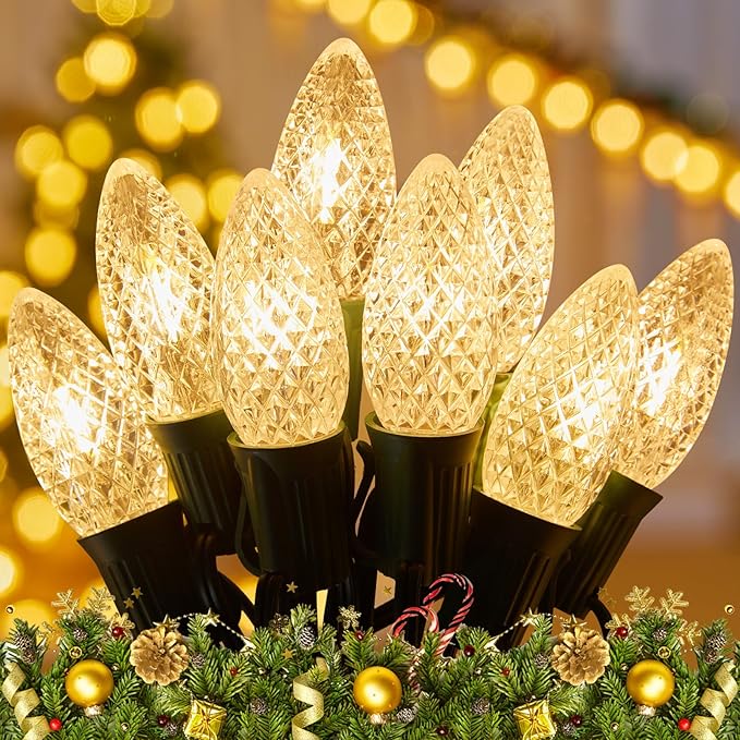 Minetom C9 LED Commercial Outdoor Christmas Lights – 150 FT Heavy Duty Christmas String Lights, Waterproof Connectable UL Certified Warm White C9 Lights for Indoor Roofline Xmas Decor