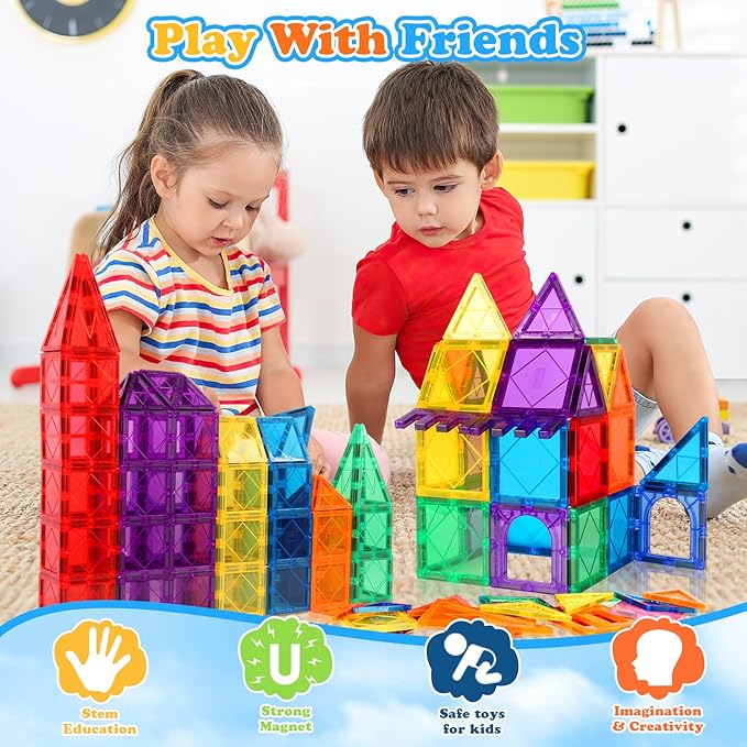 Magnetic Tiles Kids Toys, Magnetic Building Blocks STEM Magnet Building Set Preschool Learning Magnet Toys for Kids Ages 3-5 4-8, Sensory Montessori Toy for Toddlers 3+ Year Old Boys Girls