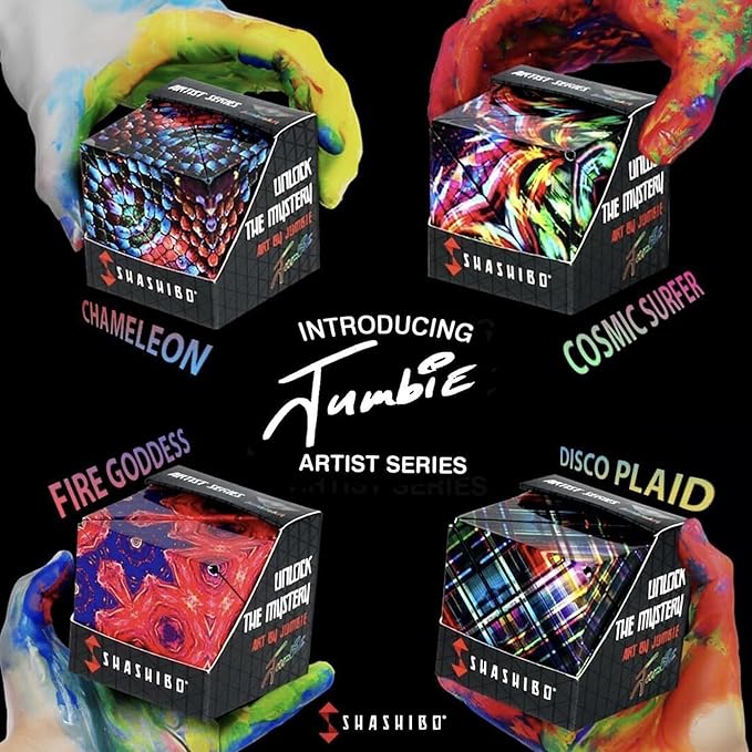 SHASHIBO Jumbie Shape Shifting Box - STEM Magnetic Fidget Cube That Transforms Into Over 70 Shapes, Download Fun in Motion Toys Mobile App (Disco Plaid)