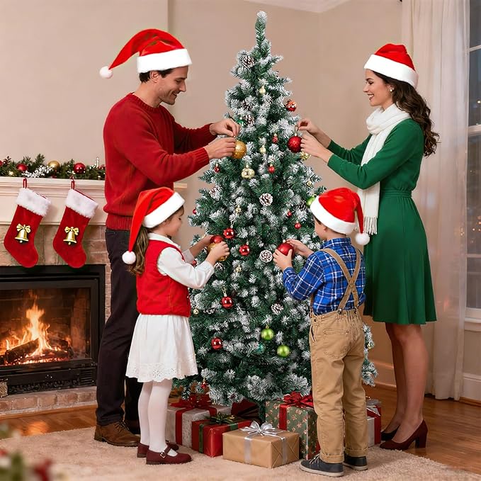 7ft Green Artificial Christmas Tree, Premium Unlit Holiday Xmas Tree for Home Office Party Decoration with 1000 PVC Hinged Partially Frosted Branch Tips, 40 Real Pinecones, Foldable Stand