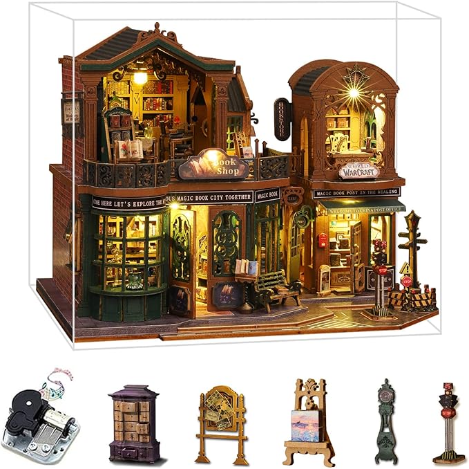 DIY Dollhouse Miniature House Kit, Tiny House Kits Mini Doll House Model Building Sets, Wooden Miniature Kits for Adults (Magic Book City)