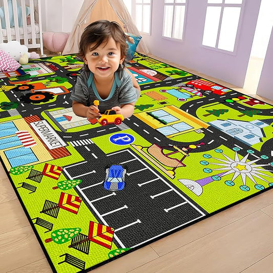 Kids Carpet Playmat Rug - Car Rugs for Kids 3x5 Feet, Educational Play Rug Town Traffic Road Map Rugs City Life Car Mat for Kids Bedroom Classroom Nursery Room