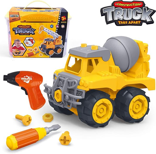 Cement Mixer Toy Truck for 3 + Years Old Kids Take Apart Toy with Screwdriver and Electric Drill Kids Construction Vehicle Toy Educational STEM Toy Gift for 3 4 5 Yeas Old Boy