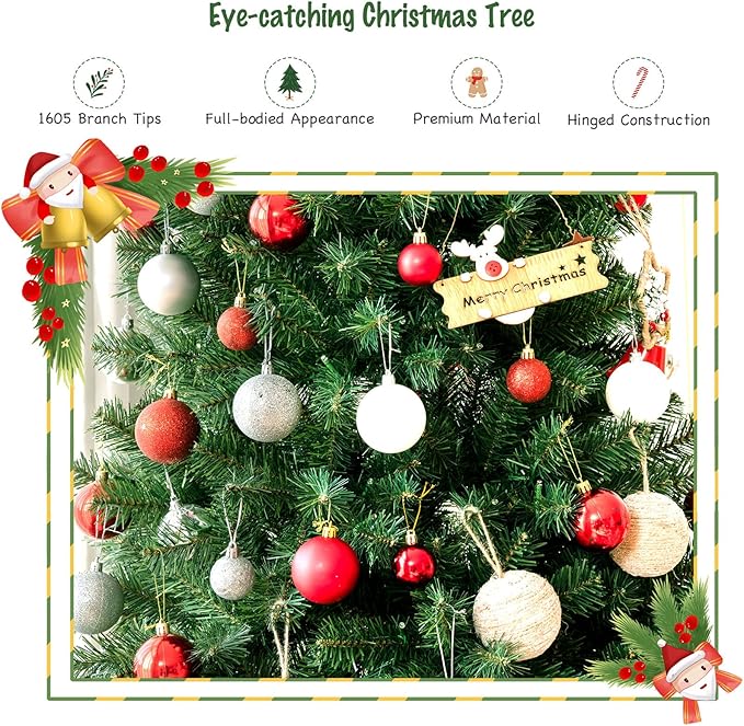 GOFLAME 8ft Artificial Christmas Tree, Pre-lit Xmas Tree 9 Lighting Modes w/ 1605 PVC Branch Tips & 600 Color-Changing LED Lights, Holiday Festival Decoration Tree with Remote Control and Metal Stand