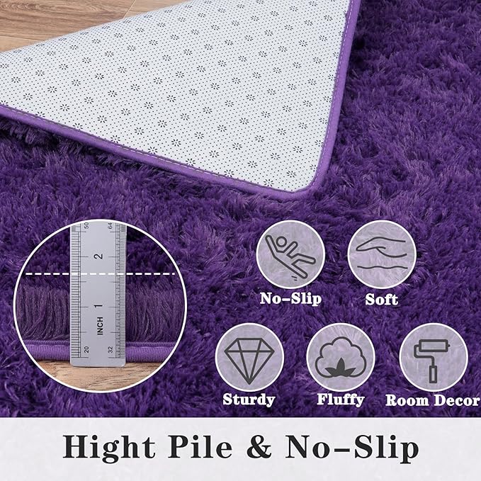 5'x7' Super Fluffy Rug for Bedroom, Modern Shag Purple Area Rugs, Soft and Cozy Plush Large Carpet for Kids, Girls Boys and Teens Decorations for Living Room Dorm Nursery Classroom, Purple