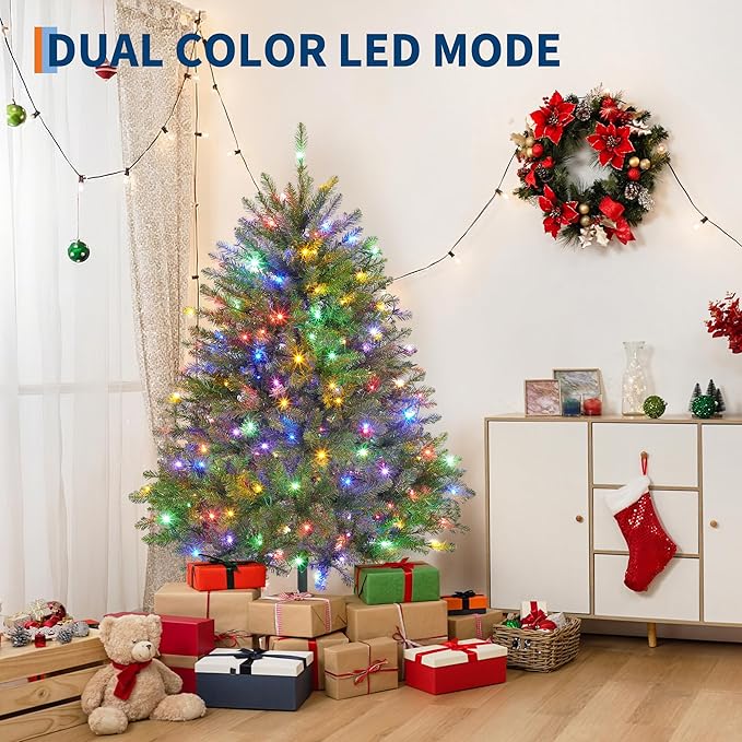 Christmas Artificial Tree 6 FT, PVC Mixed Automatic Tree with Dual Color LED Lights, Easy Setup, Durable, Modern Design, Indoor & Outdoor Holiday Decoration