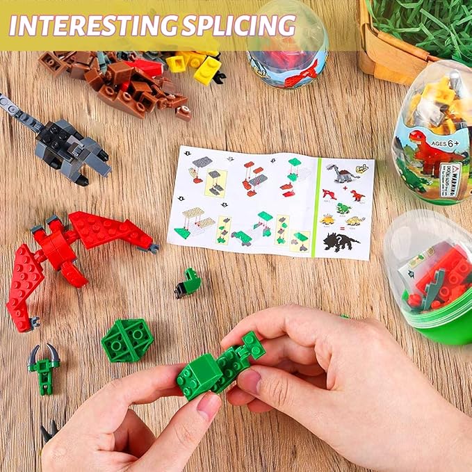 Mini Building Block Sets,12 Pack Dinosaur Toys Building Blocks, 6 in 1 STEM Toys Eggs Building Sets, Party Favors for Kids Goodie Bags Prizes Birthday