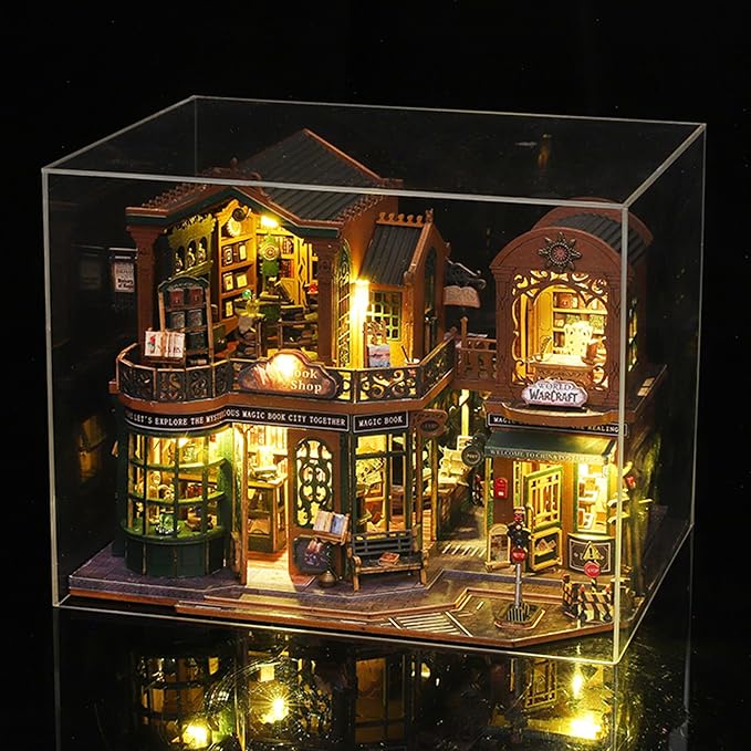 DIY Dollhouse Miniature House Kit, Tiny House Kits Mini Doll House Model Building Sets, Wooden Miniature Kits for Adults (Magic Book City)