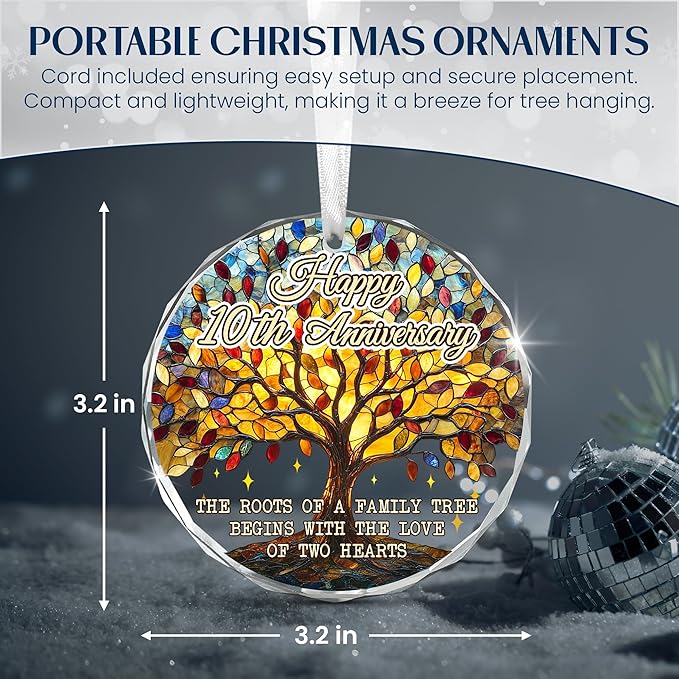 10th Christmas Anniversary Wedding Gifts for Couples - Glass Christmas Ornaments 2025 for Tree Decorations - Anniversary Wedding Gifts for Women Men Him Her Husband Wife Parents Grandparents