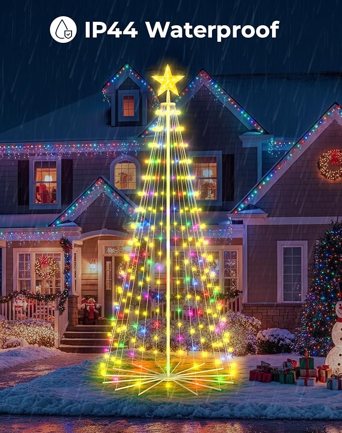 9FT Smart Christmas Cone Tree App Control DIY Color Changing Prelit LED Outdoor Christmas Tree Decorations Light Show, Waterproof Magical Large Xmas Tree with RemoteTimer for Yard Outside
